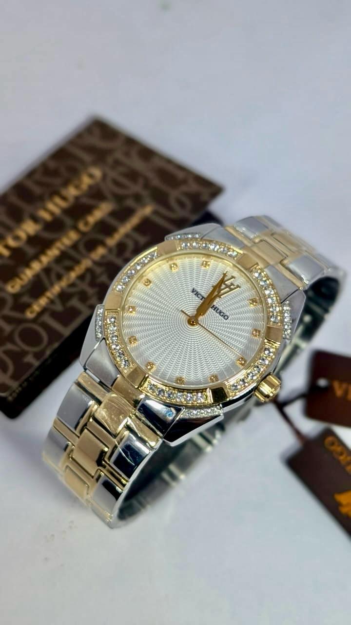 Two Tone Gold White Diamond Cut Dial 