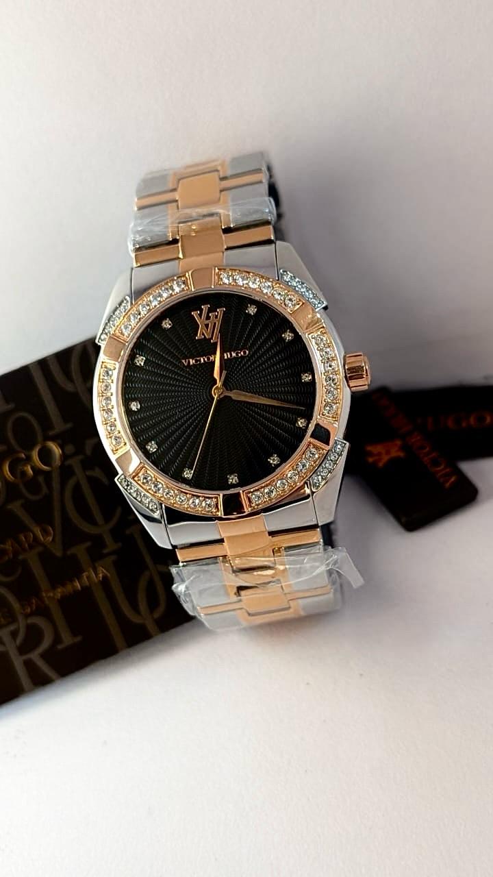 Two Tone Rose Gold Black Diamond Cut Dial