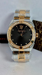 Two Tone Rose Gold Black Diamond Cut Dial