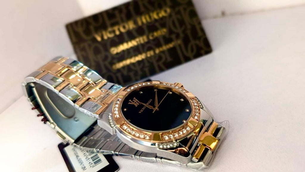 Two Tone Rose Gold Black Diamond Cut Dial