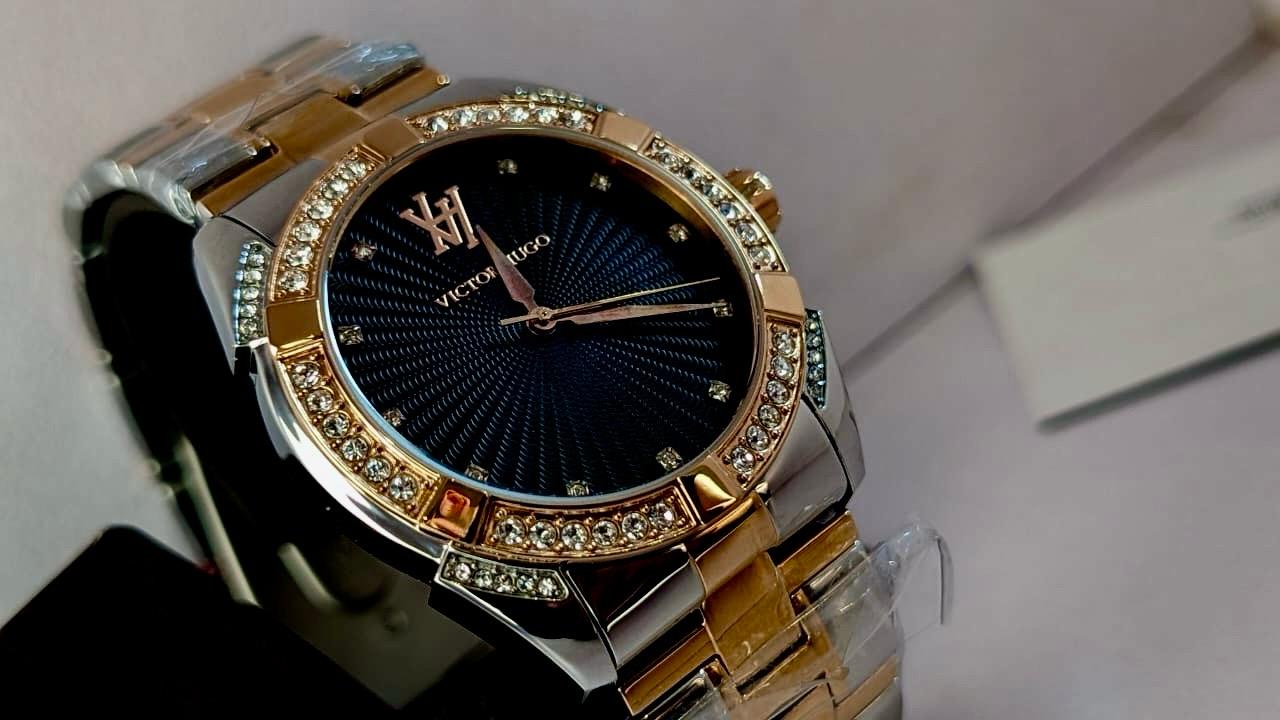 Two Tone Rose Gold Black Diamond Cut Dial