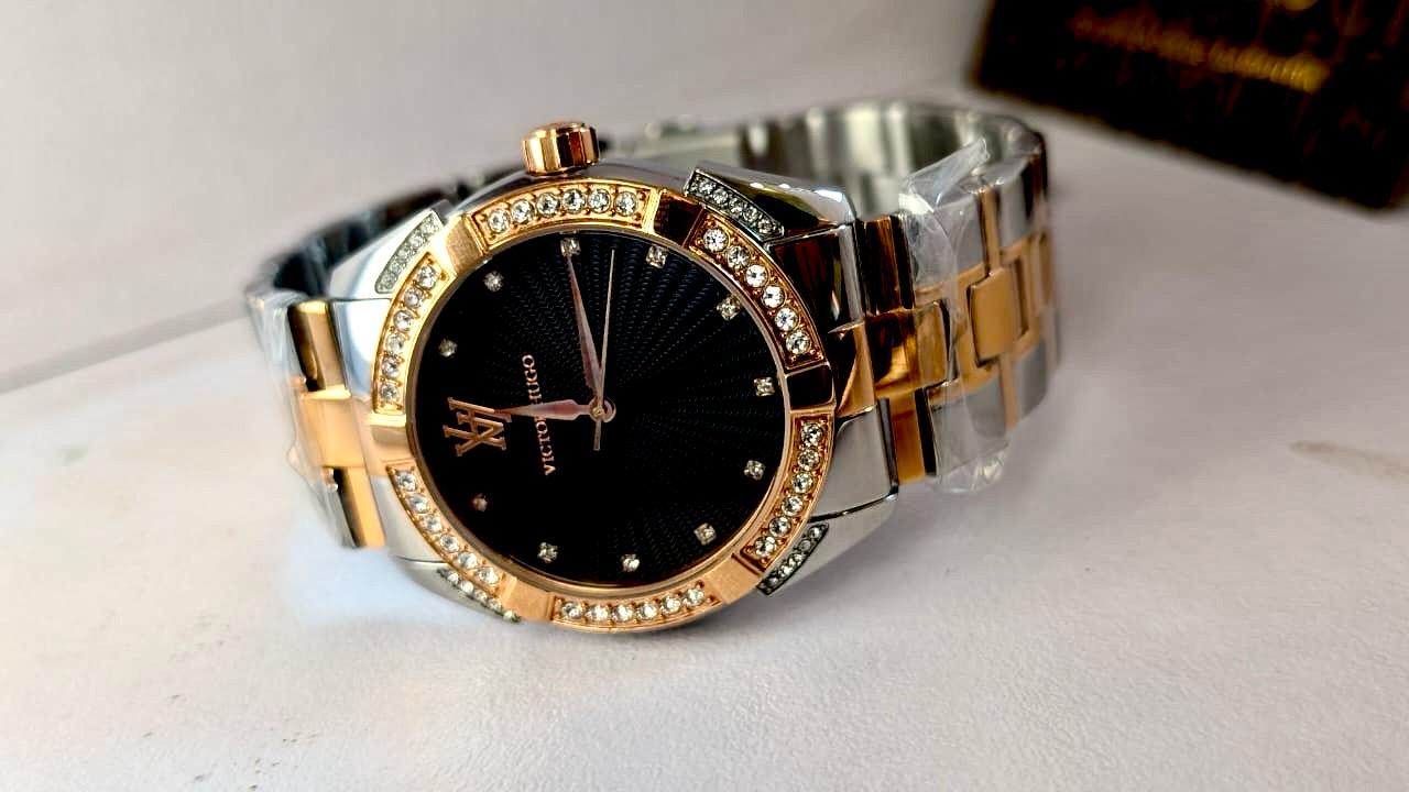 Two Tone Rose Gold Black Diamond Cut Dial