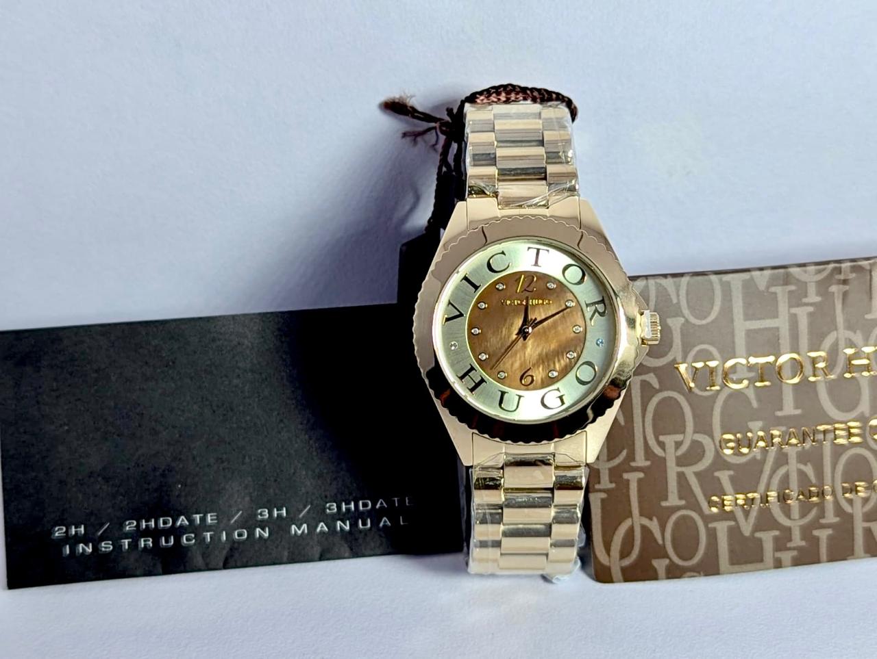 Victor Hugo Brown Dial Gold Chain Watch