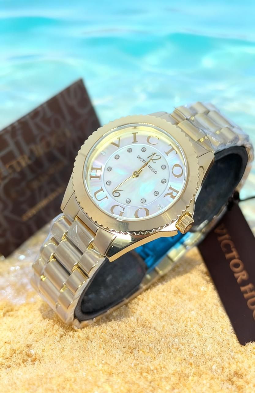 White Dial With Gold chain