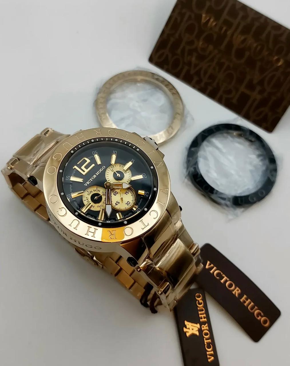 Victor Hugo Black Dial with Gold Chain
